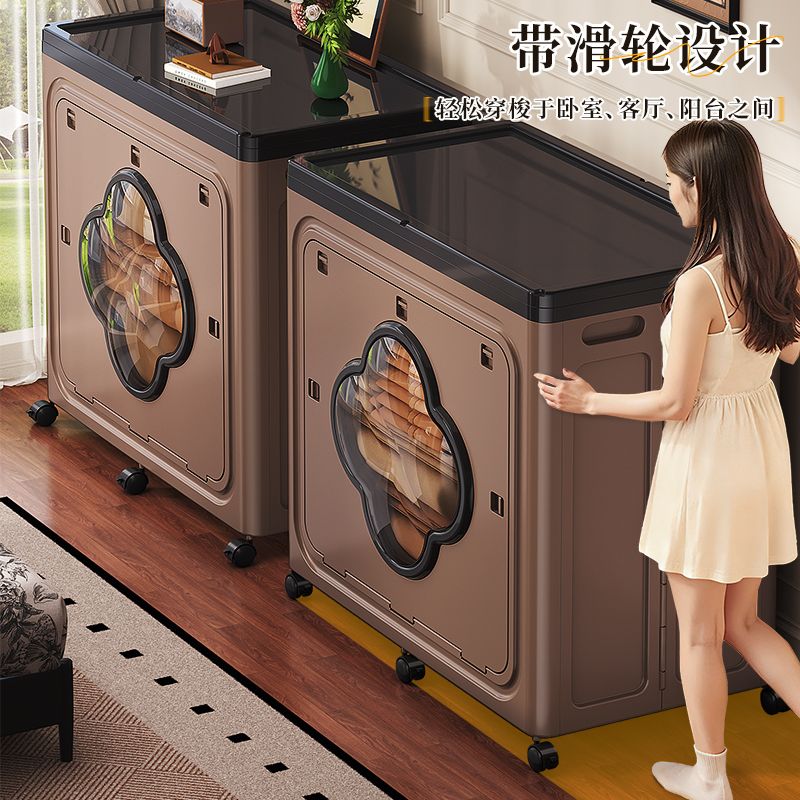 中古风巨无霸248L折叠收纳箱整理箱大容量家用翻盖带轮衣物被子